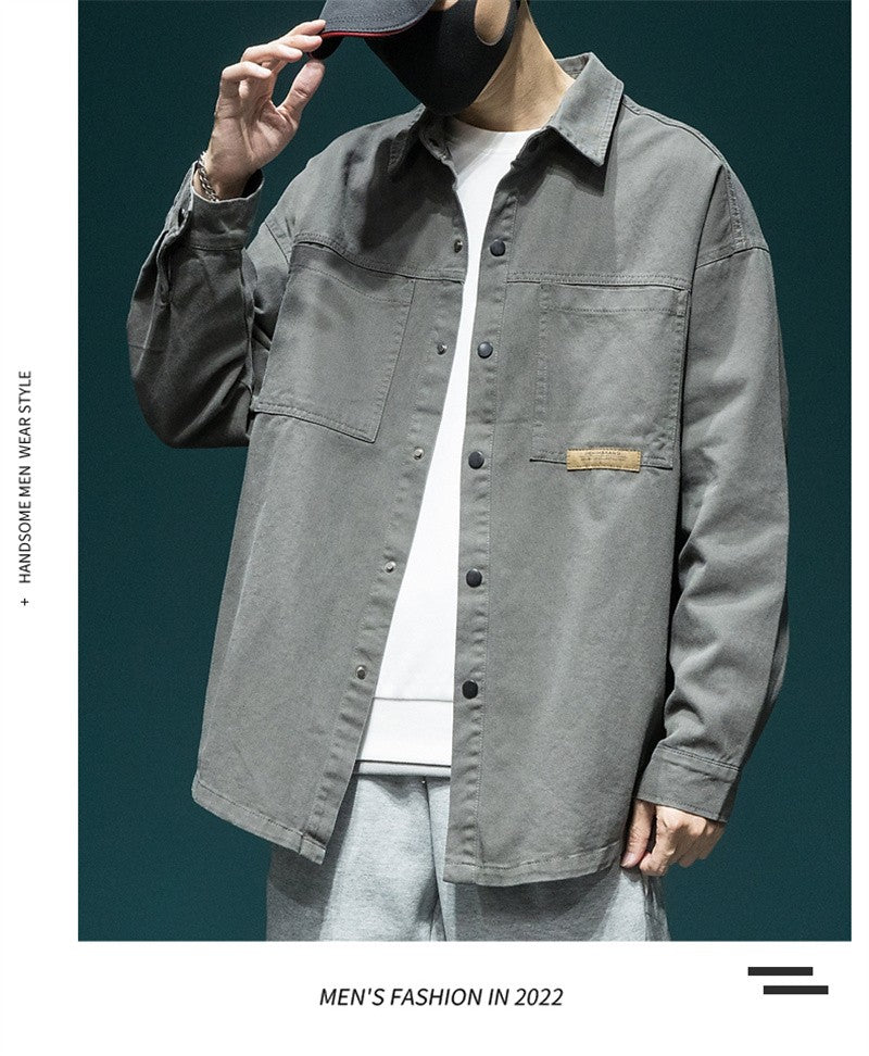 Autumn Men's Long Sleeve Cargo Shirt Casual Korean Fashion Oversize Blouses Hombre 2025 New High Street Y2K T Shirt Baggy Jacket