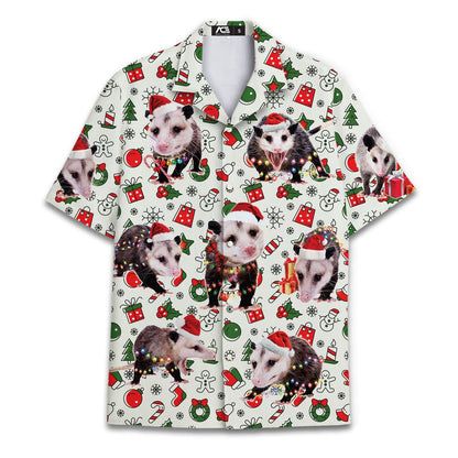 Christmas Hat Animal Graphic Blouse Santa Hawaiian Shirt Men Women Youth, Funny Raccoon Cat Shirts Holiday Aloha Xmas Outfit