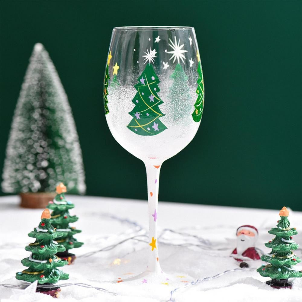 Taças de Vinho de Natal 450ml Papai Noel Árvore de Natal Pinhas Vinho Tinto Taças de Natal para Vinho Champanhe Suco