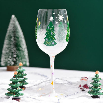 Taças de Vinho de Natal 450ml Papai Noel Árvore de Natal Pinhas Vinho Tinto Taças de Natal para Vinho Champanhe Suco
