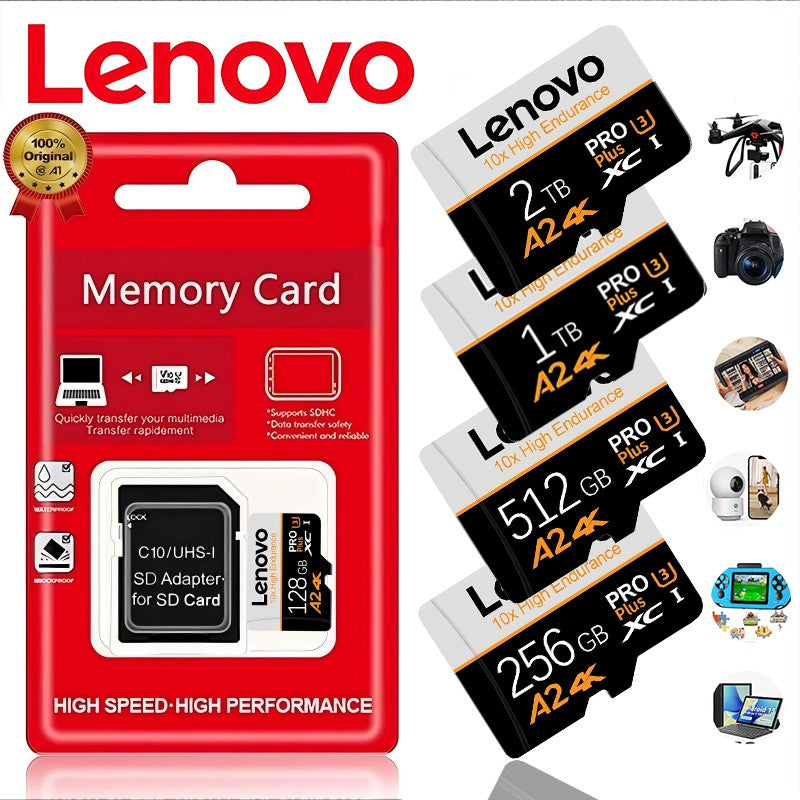 Cartão Micro SD de alta capacidade Lenovo 2TB 1TB 512GB 256GB Cartão de Memória SD de Alta Velocidade Cartão de Memória 128GB para Switch Drone Telefone