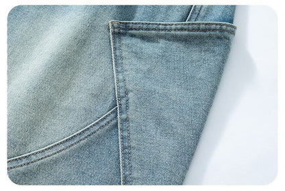 Summer New Baggy Denim Shorts Fashion Casual Straight Harajuku Jeans Male Vintage Wash Drawstring Short Pants Streetwear