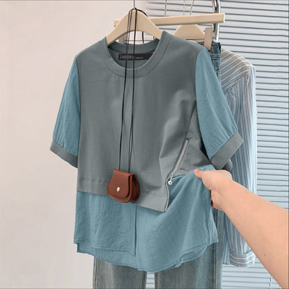 ZANZEA Women Summer Patchwork Blouse 2025 Casual O Neck Short Sleeve Tops Blusas Fashion Elegant Work Shirt Mujer Female Chemise