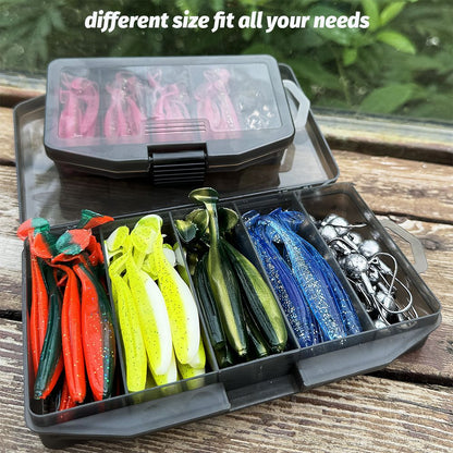 50 unidades/Caixa Isca Artificial Jig de Metal 5.5cm 7cm 10cm Isca Macia 3g 5g 7g 10g 14g Anzol Jigging Head Caixa de Pesca Pesca Swimbait Kit Isca de Fundo