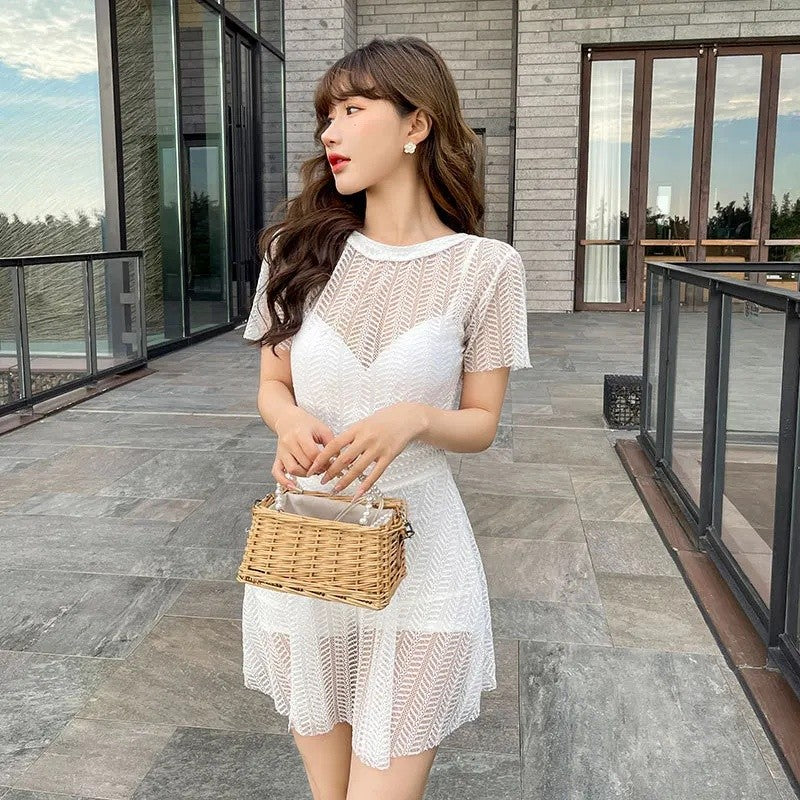 Women's One-Piece Swimsuit Thermal Spring Bathing Lace Cover-Up Slimming Ins White New Hot Sale Of The Season Fashionable Swimwe