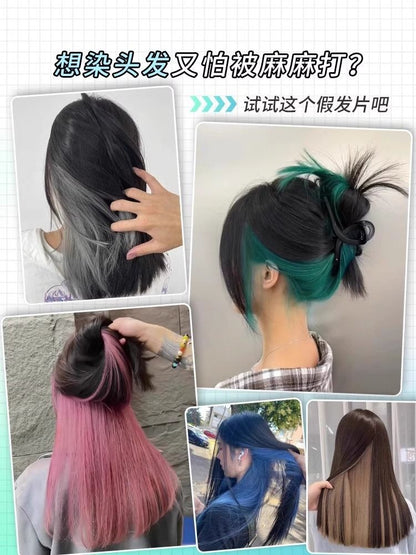 Extensões de Cabelo Sintético em V de uma Peça com 4 Clips Cabelo Liso Longo Peruca Cor 50CM Cabelo Falso Natural