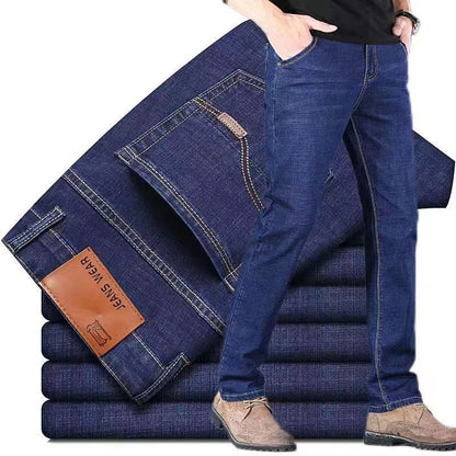 2025 Spring Autumn New Men's Jeans Casual Straight Stretch Fashion Classic Blue Black Work Denim Trousers Male Brand Clothing