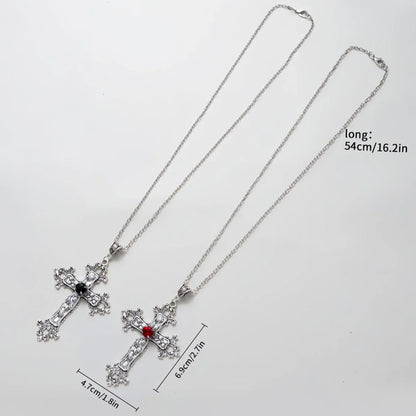 Colares com Pingente Grande de Cruz Punk Cristal para Mulheres Homens Gótico Corrente Clavicular Cruz Irregular Coleção Outono/Inverno Joias