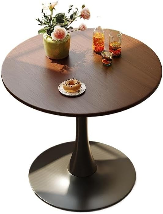 23.6-Inch Walnut Round Tulip Table With Steel Pedestal Base For 2-4 People Modern Minimalist Small Round Dining Kitchen Table