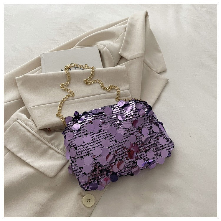 Sequin Evening Party Shoulder Bags for Women Lightweight Portable Ladies Chain Crossbody Bag Solid Color Casual Female Handbag