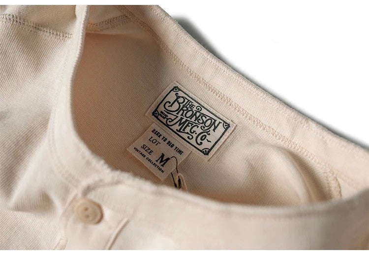 Bronson 350g Heavyweight L/S Henley Shirt Vintage Plain Base T-Shirt For Men