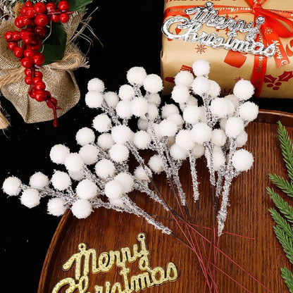 5/200pcs Artificial White Berry Stem Frosted Christmas Berries Branch Snow Tipped Stems Twigs Wreath Xmas Tree Fillers Ornament