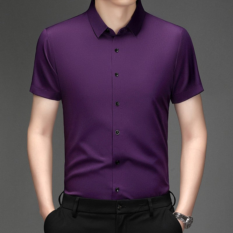 New Men's Business Casual Short Sleeved Solid Color Shirt Wrinkle Resistant Wrinkle Free Comfortable All Season Versatile Top