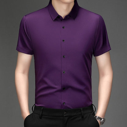 New Men's Business Casual Short Sleeved Solid Color Shirt Wrinkle Resistant Wrinkle Free Comfortable All Season Versatile Top