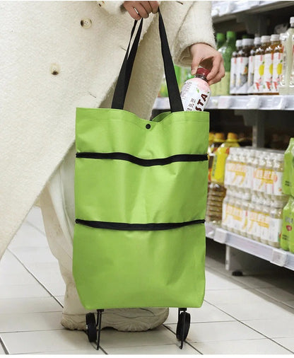 1Pc Foldable Shopping Bag with Wheels Trolley Large Reusable Cloth Hand Tote Bolsas Eco Fabric Supermarket Grocery Pull Cart Bag