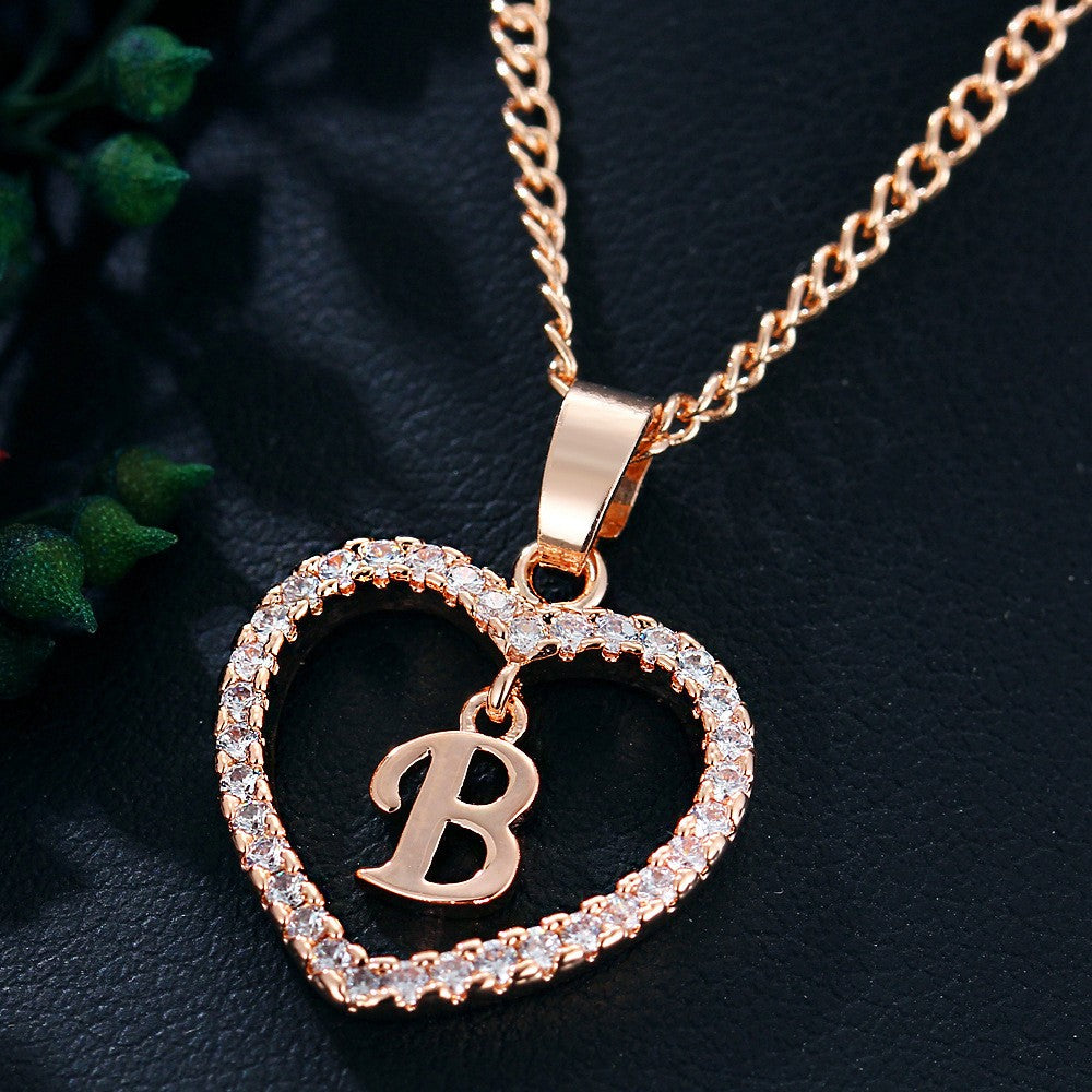 Customizable Love Pendant Necklace with Zircon 26 Letter Initial Jewelry for Men And Women