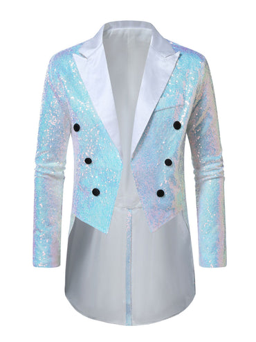 Fashionable Tailcoats for Men's Party Stage Banquets Nightclubs Performances Sequins Designs Slim Fit Blazer Masculino