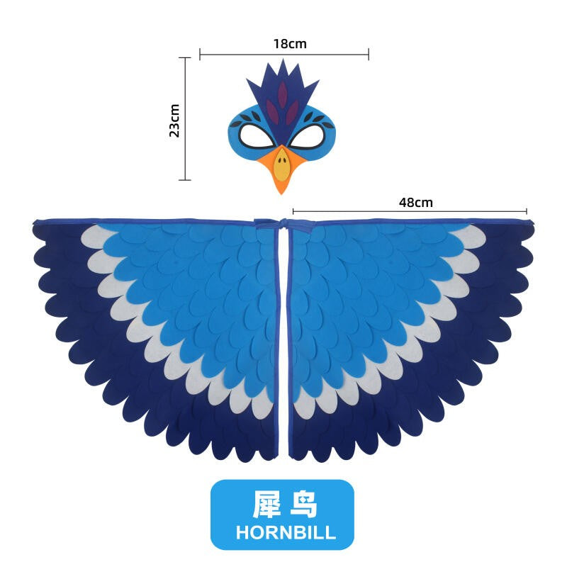 Bird Cosplay Costume Stage Performance Owl Peacock Wings Bird Felt Cape with Mask for Girls Boys Halloween Party Cloak