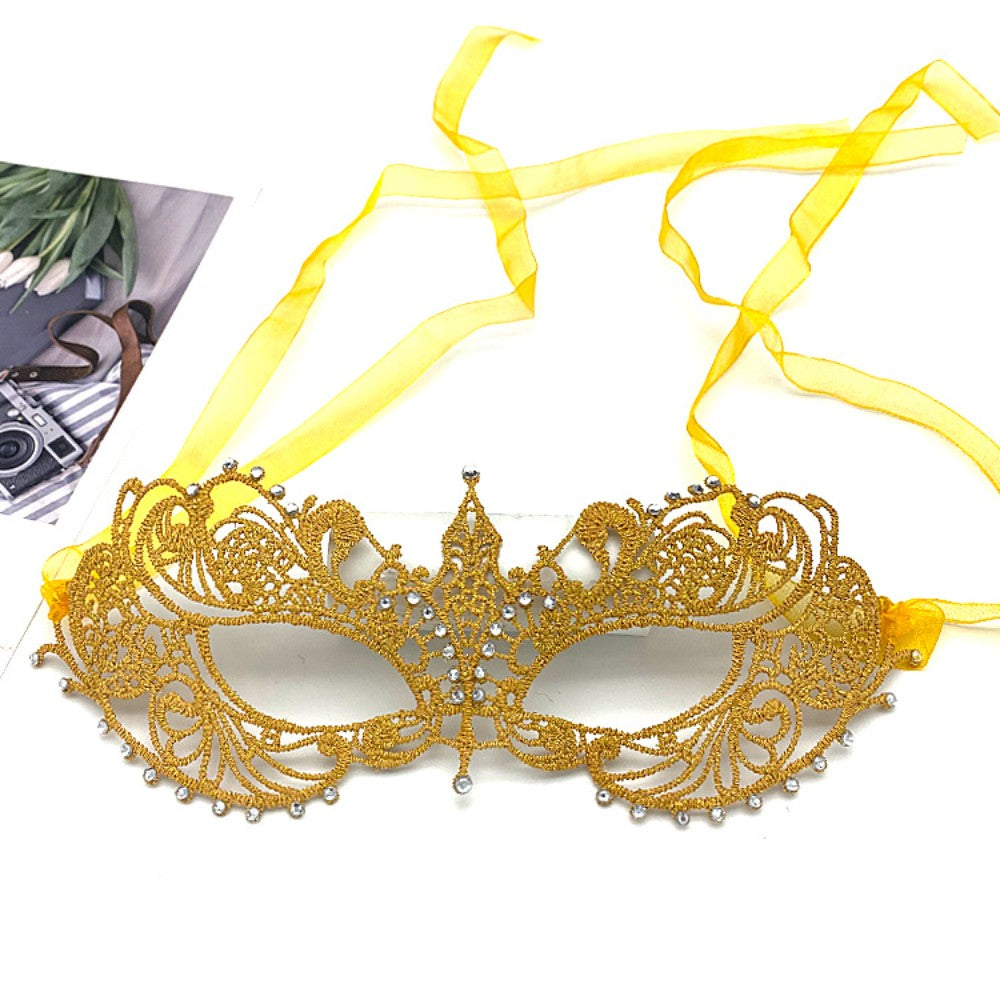 Makeup Ball Hollow Lace Face Mask With Ribbon Princess Masquerad Cosplay Prom Props Costume Female Sexy Diamonds Eye Mask