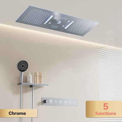 AITANA Sistema de Chuveiro Termostático de Luxo com Display LED em Latão Escurecido, Banheiro, Teto Embutido, Cortina Gigante de Chuva
