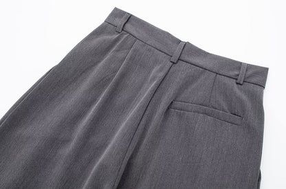 TRZA Women Fashion With Darts Front Pockets Wide Leg Pants Vintage High Waist Zi