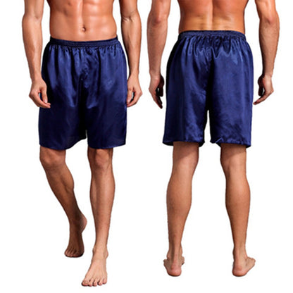 Men Casual Home Nightwear Silk Satin Pajamas Shorts Soft Pyjamas Pants Sleep Comfortable Bottoms Solid Color Breathable Boxer