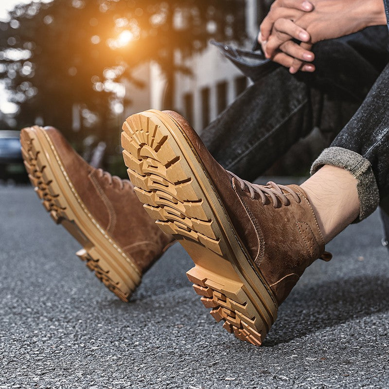 Lace Up High-top Ankle Boots Classi Male Simple Desert Boots British Style Men Casual Leather Cowboy Boots Business Outdoor Shoe