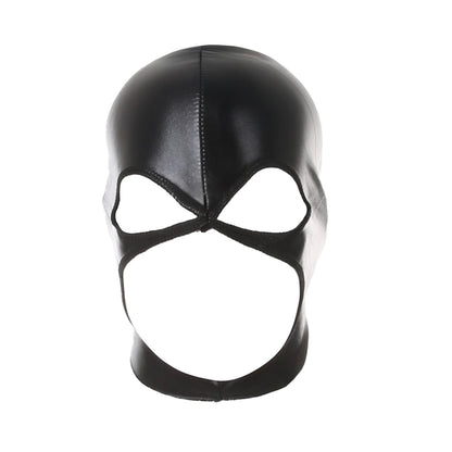 Men Cosplay Wet-Look Hood Head Mask Faux Leather Face Mask Black 3 Holes Cover CS Carnival Role Play Halloween Masks