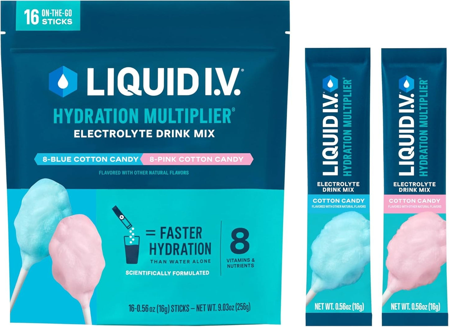 Liquid Intravenous® Hydration Multiplier - Cotton Candy| Electrolyte Powder Drink Mix| 1 Pack (16 Servings)