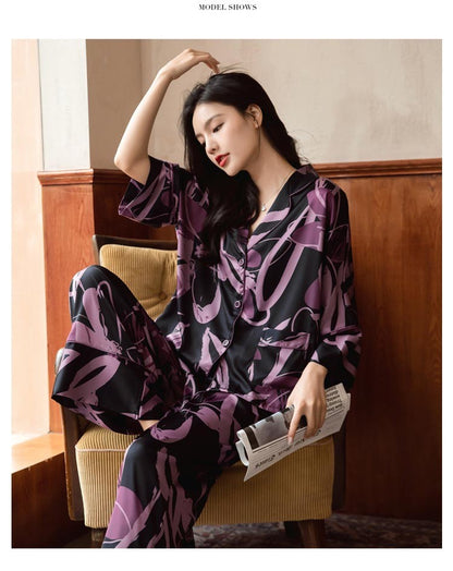 Premium Women's Ice Silk Pajama Set Lightweight Long Sleeve Loungewear Fashionable Silk Design Luxurious Comfort for Homewear
