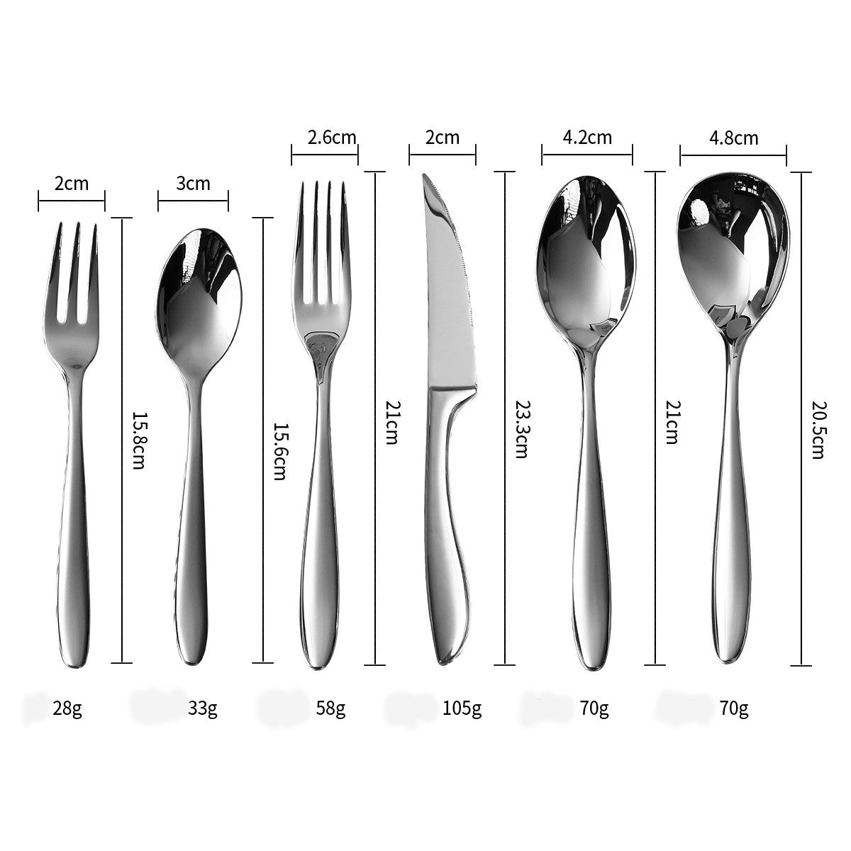 6 Peças de talheres de aço inoxidável 304, conjunto criativo de faca, garfo e colher para bife, para restaurante e hotel, conjunto de talheres de alta qualidade.