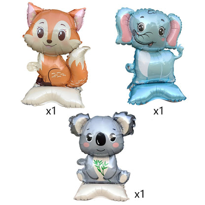 3/2PCS Jungle Animal Foil Balloons with Stand - Koala Elephant Fox for Birthday Wedding Carnival Theme Decorations
