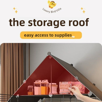Gaiola Grande para Papagaios Exclusiva para Criação de Pássaros Gaiola de Luxo para Periquitos com Teto de Armazenamento Horizontal Multifuncional com Fio