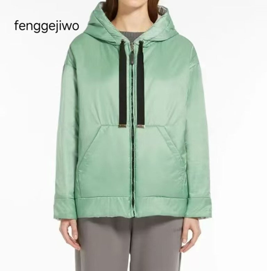 Fenggejiwo women's silk camel velvet baseball jacket casual silk jacket solid color double-sided jacket