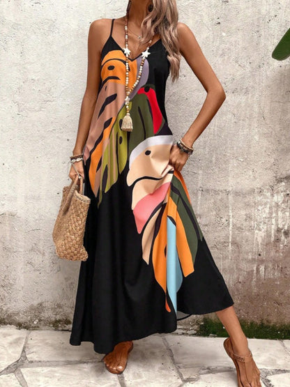 Women's elegant casual thin shoulder suspender A pendulum loose version long skirt summer fashion floral print dress