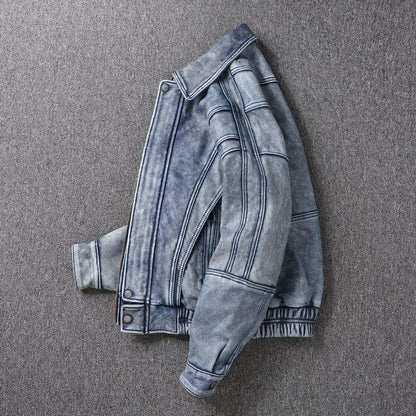 2025 New Luxury Unisex Cowhide Jacket - Short Cut Relaxed Fit Leather Biker Style Coat