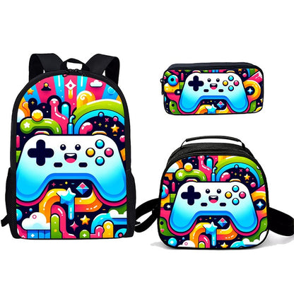 Desenho animado Popular console de jogos pad Impressão 3D 3pçs/Conjunto Mochilas Escolares de Estudante para Laptop Mochila Daypack Bolsa Transversal de Almoço Estojo de Lápis