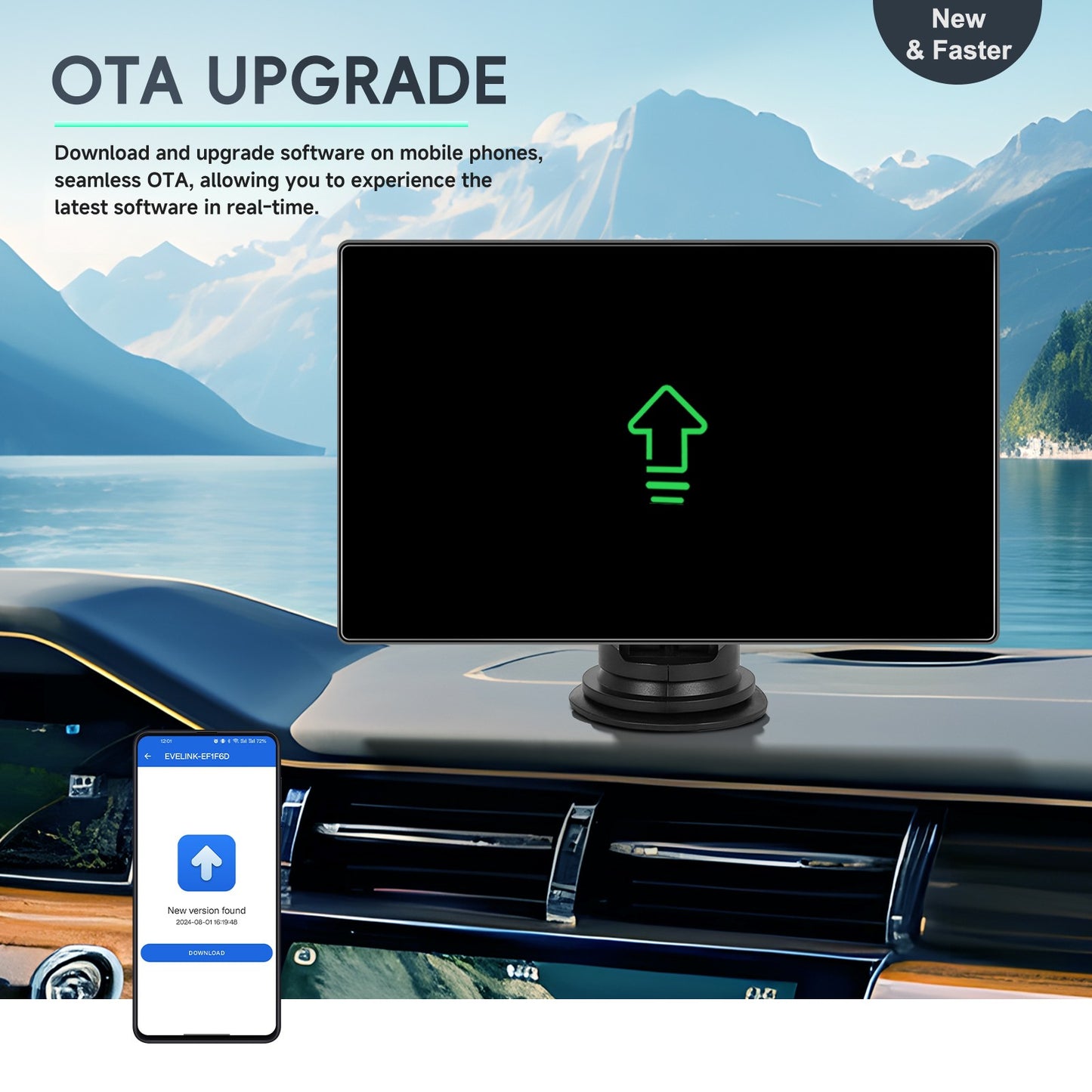 Player de Vídeo Multimídia de Rádio para Espelho de Carro Portátil de 9" Universal Sem Fio CarPlay Android Auto Tela Bluetooth AUX TF GPS DVR