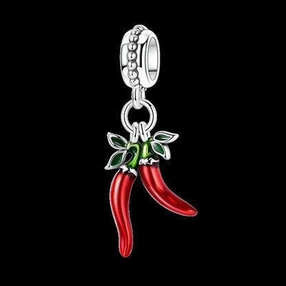 Heart & Organ Charm 925 Sterling Silver Red Rose Skull Dangle Pendant Dark Aesthetic Fit Bangle Bracelet Necklace DIY Jewelry