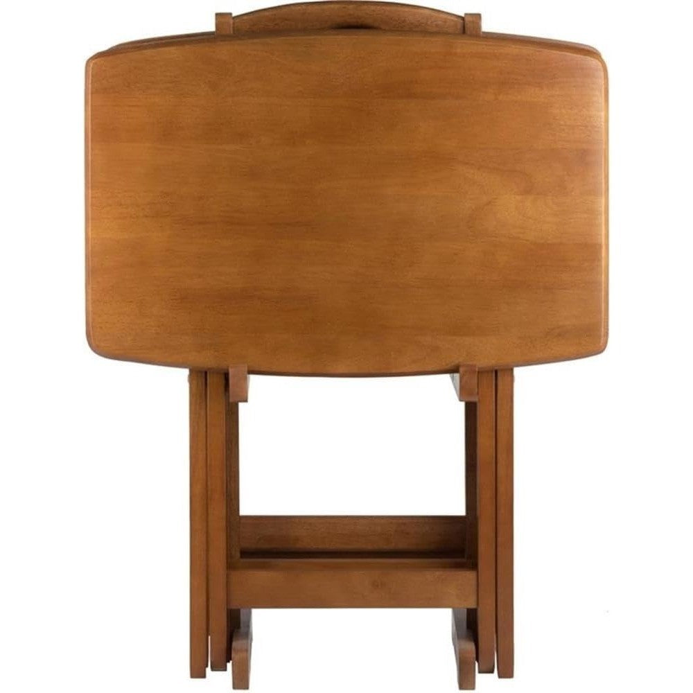 24" W x 12" D Transitional Oversized Solid Wood Snack Table Set with Storage Stand, Curved Sides, Rounded Corners, X-Frame Base