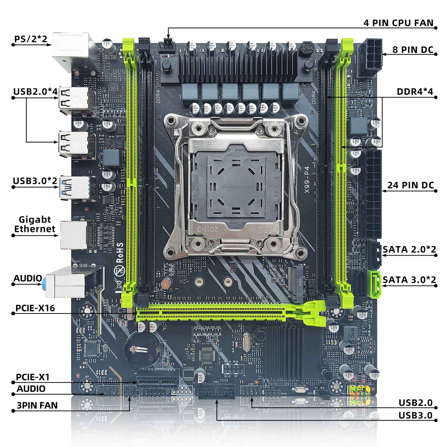 Kit Placa Mãe ZSUS X99 P4 com Processador Intel LGA2011-3 Xeon E5 2680 V4 Memória RAM DDR4 16GB (1*16GB) 2133MHZ NVME M.2 SATA