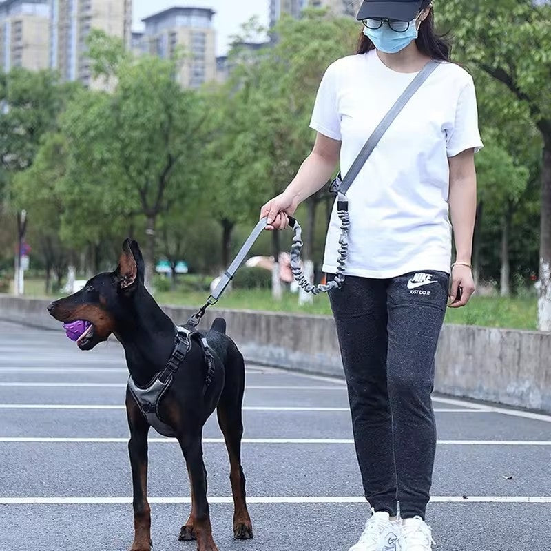 Coleira para Cachorro Mãos Livres para Passear, Correr, Caminhar, Ajustável, com Cinto na Cintura, Alça de Peito, Corda de Tração e Acessórios para Cães