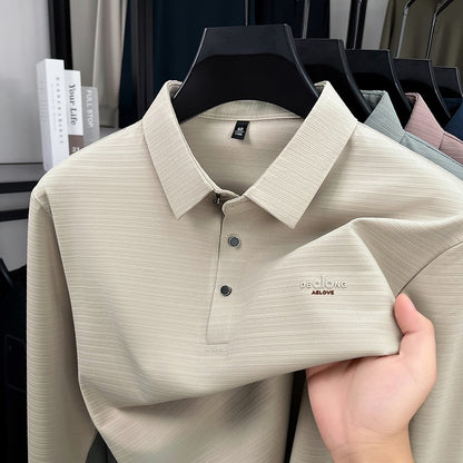 Men's Long sleeved T-shirt 2025 Spring and Autumn New Style Middle aged Collar Loose Polo Top