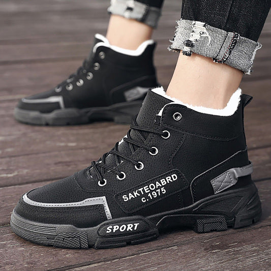 Winter Snow Boots Men'S Outdoor Hiking Velvet Thick Thermal Cotton High Top Casual Trend High Help Work Boots Mechanic Stuff