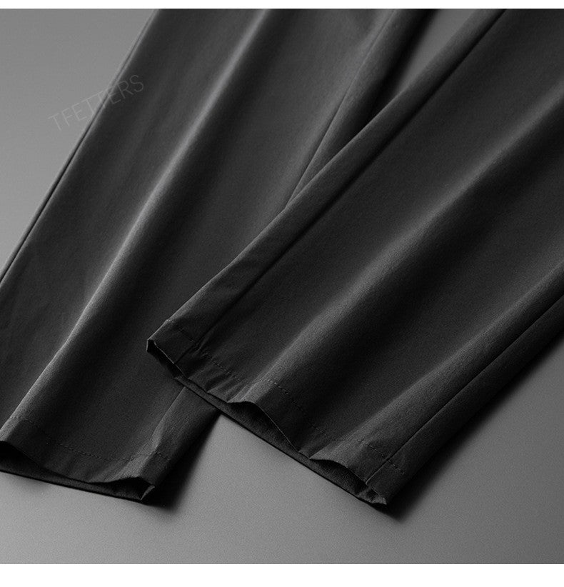 TFETTERS Brand Summer Men Pants New Elastic Waist Casual Solid Color Pants Ice Silk Thin Straight Breathable Loose Sweatpant Men