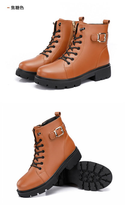 2024 Short Shoes for Women Female Ankle Boots Platform with Laces Combat Lace-up Footwear Chunky Booties Punk Style Leather