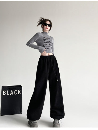 2025 New Winter Velvet Thick Pants Men Warm Straight Casual Pants Streetwear Loose Wide Leg Pants Thicken Lamb Wool Trousers