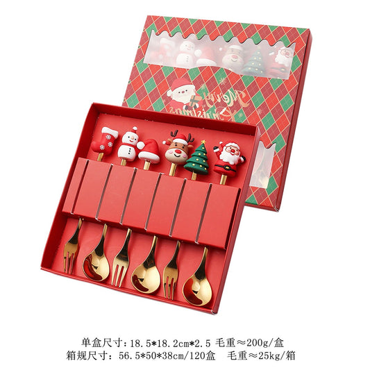 Christmas Cutlery Set Elk Dessert Scoop Fruit Fork Coffee Spoon Stainless Steel Dessert Fork 4/6PCS Christmas Spoons Fork Set