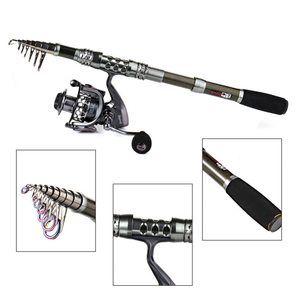 Sougayilang 1.8-3.3m Carbon Fiber Spinning Fishing Rod and 13+1BB Fishing Reel Combo Telescopic Fishing Pole Spinning Reel Kit