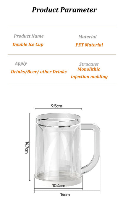 Canecas de Cerveja de Parede Dupla com Gel Congelante, Canecas de Uísque Transparentes com Alça para Bar e Copos de Bebida para Uso Externo